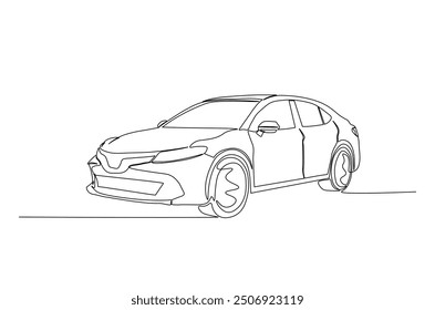 Modern city car continuous one line drawing. Sports car single line art illustration. Editable vector.