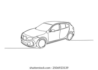 Modern city car continuous one line drawing. Sports car single line art illustration. Editable vector.