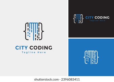 Modern city coding logo design, city technology logo design template
