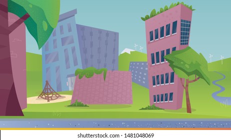 Modern city colorful background. Flat cartoon illustration