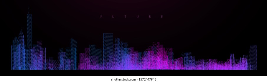 Modern city concept. Vector drawn by color lines. Urban art. Creative city line-art. Vector template brochures, flyers, presentations, logo, print, leaflet, banners.