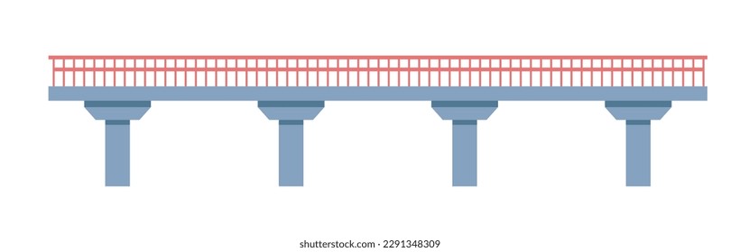 Modern city construction, isolated metal and concrete bridge standing on pillars. Architecture and sights, infrastructure and building of roads, passage for people and vehicles. Vector in flat style