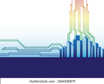 modern city with digital technology circuit line background illustration vector design