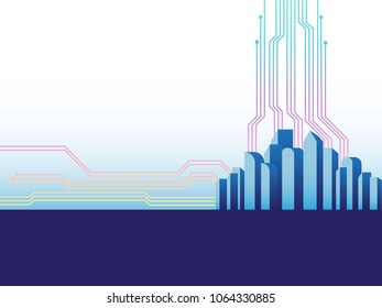 modern city with digital technology circuit line background illustration vector design