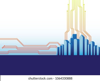 modern city with digital technology circuit line background illustration vector design