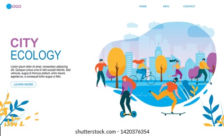 Modern City Ecology. Cartoon People with Eco Friendly Transport Vehicle Vector Illustration. Man and Woman Activity. Cycling Run Jogging. Ride Scooter Skateboard. Walk, Sport Training Modern City Ecology. Cartoon People with Eco Friendly Transport Vehicle Vector Illustration. Man and Woman Activity. Cycling Run Jogging. Ride Scooter Skateboard. Walk, Sport Training