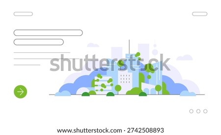 Modern city and city greening. Webpage template. Flat illustration. Vector file.
