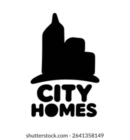 Modern city homes logo featuring a building silhouette, representing real estate and urban development.