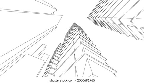 modern city houses tower 3d illustration