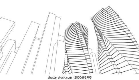 modern city houses tower 3d illustration