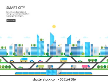 Modern city illustration in flat style.