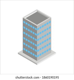 Modern City isometric set. Big office and shop building. Isolated on background. apartment houses, street and square with fountain. vector illustration. color editable.