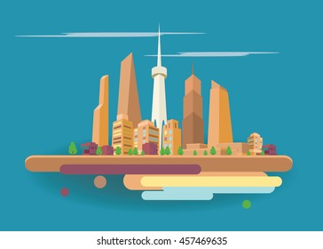 Modern city landscape background. Beautiful vector background. City flat art.