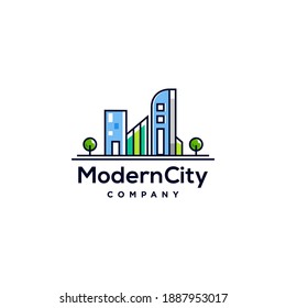 Modern City Landscape Building Logo Icon In Line Style, Clean City Icon Vector Illustration