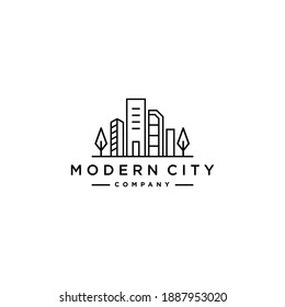 Modern City Landscape Building Logo Icon In Line Style, Clean City Icon Vector Illustration