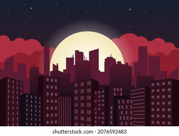 Modern City Landscape Buildings and Architecture Real Estate Silhouette Vector Background Illustration in Line Simple Geometric Flat Style