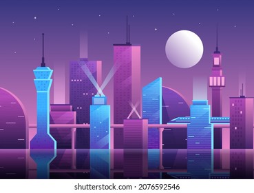 Modern City Landscape Buildings and Architecture Real Estate Silhouette Vector Background Illustration in Line Simple Geometric Flat Style