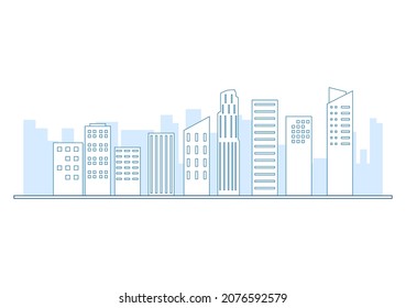 Modern City Landscape Buildings and Architecture Real Estate Silhouette Vector Background Illustration in Line Simple Geometric Flat Style