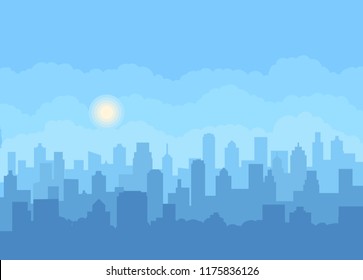 Modern city landscape vector background.  City skyline vector illustration. Gorizontal Urban landscape.