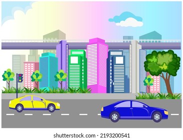 Moderna ciudad paisajismo ilustraciones vectoriales diseño pintura de elementos de arte vector acuarela

