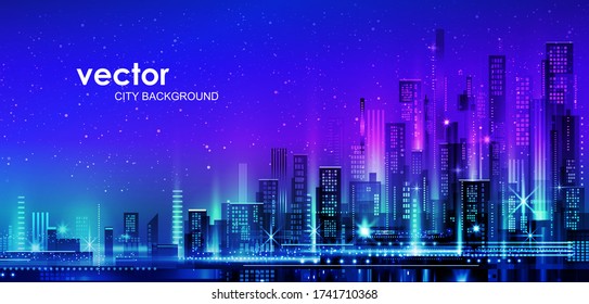 Modern city life abstract background design. City at night, conceptual vector illustration.