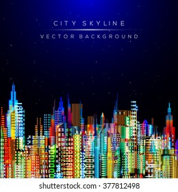 Modern City Life Abstract Background Design. City At Night, Conceptual Vector Illustration. Well Organized Composition.