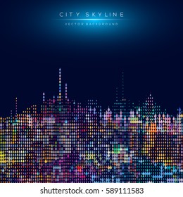 Modern city life abstract background design with geometric shapes. City at night, conceptual vector illustration.