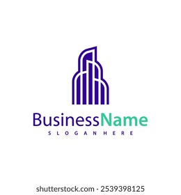 Ilustración vectorial moderna del diseño del logotipo de la ciudad, conceptos creativos del logotipo del edificio