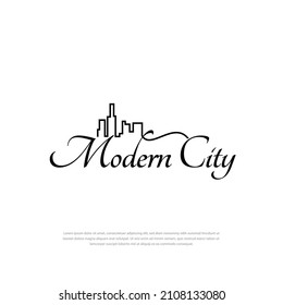 Modern city logo monogram in unique handwritten style, labels, emblems, signs. Vector illustration