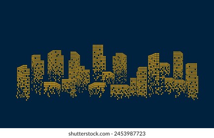 Modern city with many skyscraper at night, abstract background.