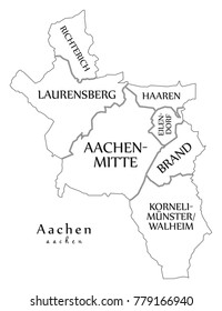 Modern City Map - Aachen city of Germany with boroughs and titles DE outline map
