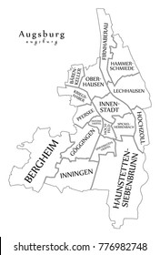 Modern City Map - Augsburg city of Germany with boroughs and titles DE outline map