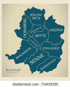 Modern City Map - Bielefeld city of Germany with boroughs and titles DE