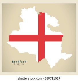Modern City Map - Bradford with flag of England illustration