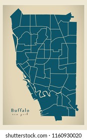 Modern City Map - Buffalo New York city of the USA with neighborhoods