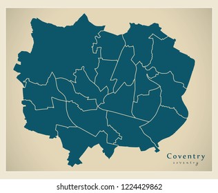 Modern City Map - Coventry city of England with wards UK