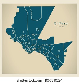 Modern City Map - El Paso Texas city of the USA with neighborhoods