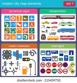 Modern city map elements for generating your own infographics, maps. Vector illustration