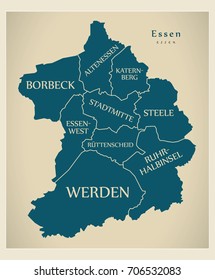 Modern City Map - Essen city of Germany with boroughs and titles DE