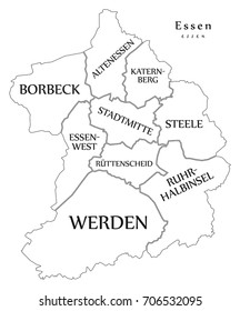 Modern City Map - Essen city of Germany with boroughs and titles DE outline map