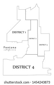 Modern City Map - Fontana California city of the USA with districts and titles outline map