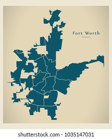 Modern City Map - Fort Worth Texas city of the USA neighborhoods 