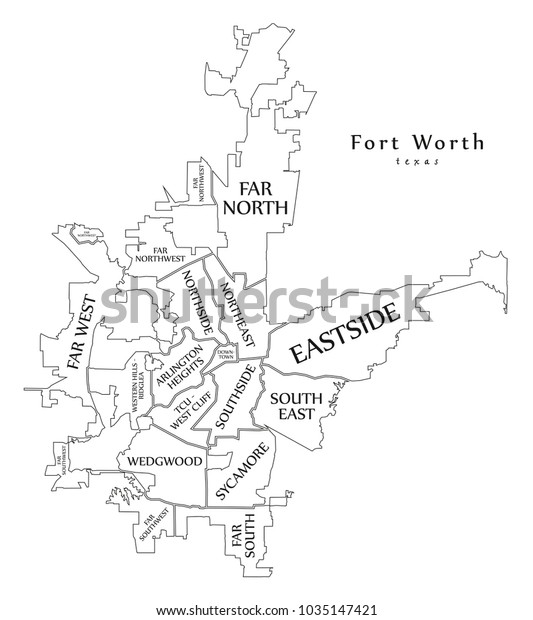 Modern City Map Fort Worth Texas Stock Vector Royalty Free 1035147421