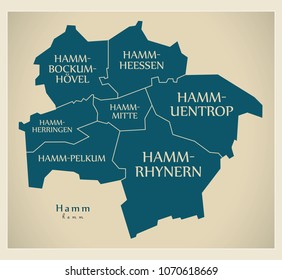 Modern City Map - Hamm city of Germany with boroughs and titles DE