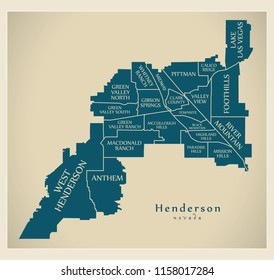 Modern City Map - Henderson Nevada city of the USA with neighborhoods and titles