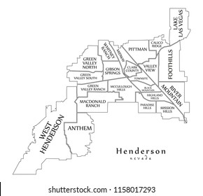 Modern City Map - Henderson Nevada city of the USA with neighborhoods and titles outline map