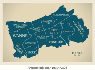 Modern City Map - Herne city of Germany with boroughs and titles DE