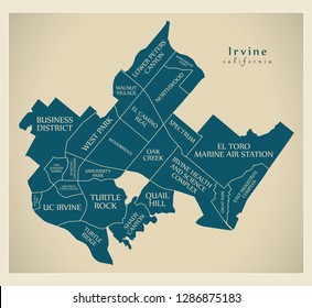 Modern City Map - Irvine California city of the USA with neighborhoods and titles