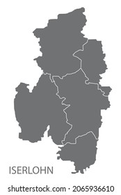Modern City Map - Iserlohn city of Germany with districts grey DE