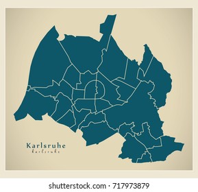 Modern City Map - Karlsruhe city of Germany with boroughs DE